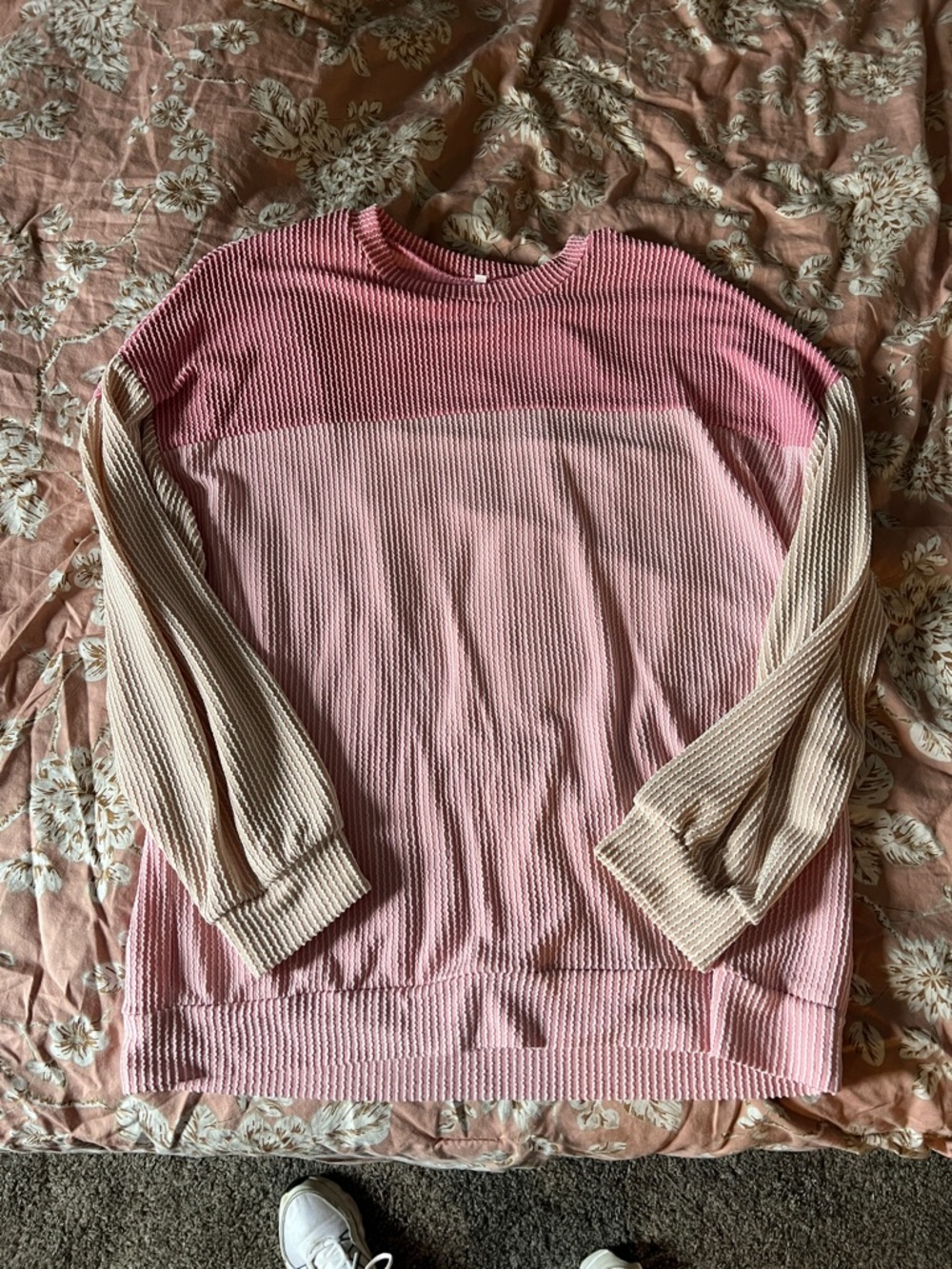 Pink Colorblock Ribbed Long Sleeve Top